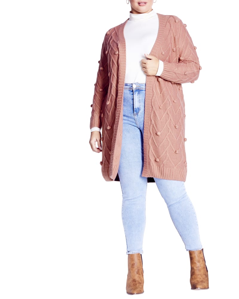 Front of a model wearing a size 18 COATIGEN MANDY in Rose Pink by Evans. | dia_product_style_image_id:303032